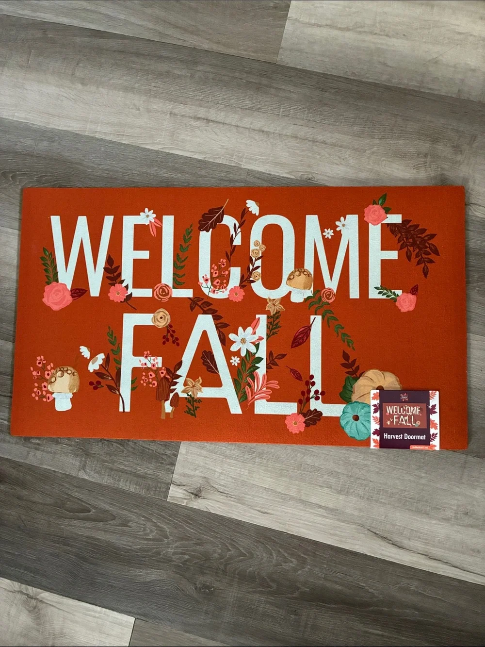NWT- Welcome Fall- Floral Harvest Doormat w/ Anti Skid Rubber Back 16x28